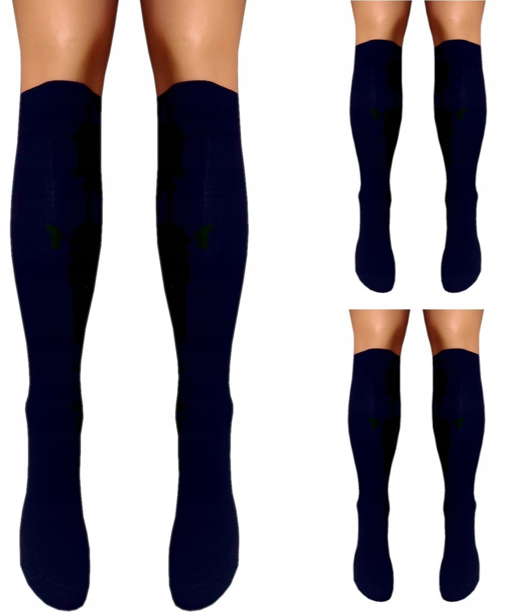 PODKOLANÓWKI 3-PARY ZESTAW BAWEŁNIANE CZARNE GŁADKIE KRYJĄCE DAMSKIE 38-41