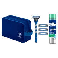 Zestawy kosmetyków męskich - Zestaw Gillette Mach 3, maszynka, 1 sztuka + ostrza, 4 sztuki + żel do golenia, 200 ml + kosmetyczka - miniaturka - grafika 1