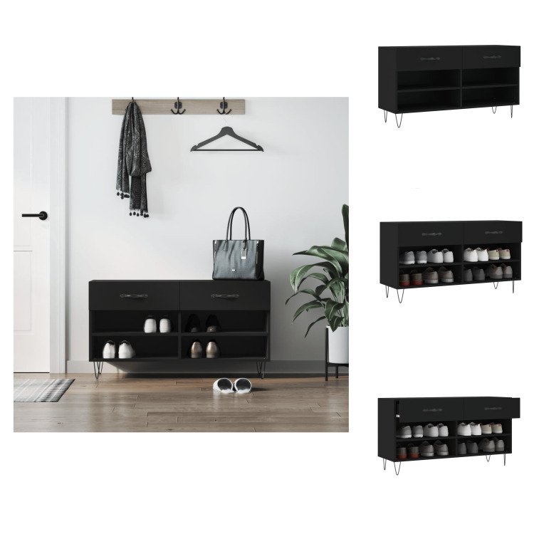 vidaXL Ławka na buty czarna 102x35x55 cm materiał drewnopochodny - Stojaki i szafki na buty