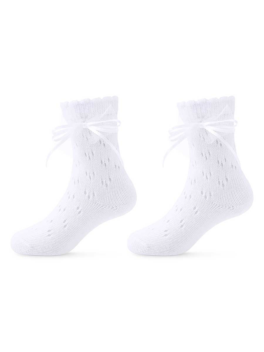 Dziewczęce skarpety ażurowe z ozdobną kokardą białe Be Snazzy r.18/20