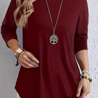 Bluzki damskie - TEMU Koszulka Damska Elegancka z Luźnym Krojem - Długi Rękaw, Zapięcie na Jedno , Jednokolorowa, Pranie w Praniu Maszynowym, Casual Top na - miniaturka - grafika 1