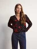 Bluzki damskie - Reserved - Wzorzysta bluzka z wiskozy - czarny - miniaturka - grafika 1