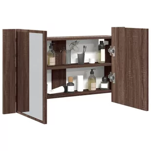 vidaXL Szafka łazienkowa z lustrem i LED, brązowy dąb, 80x12x45, akryl - Szafki łazienkowe - miniaturka - grafika 1