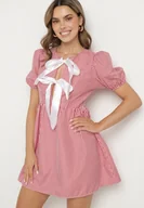 Sukienki - Czerwona Rozkloszowana Sukienka w Kratkę Vichy w Stylu Retro z Wiązaniem Telionea - miniaturka - grafika 1