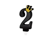 Urodziny dziecka - Świeczka cyferka dwa czarna z koroną - 2 - 1 szt. - miniaturka - grafika 1