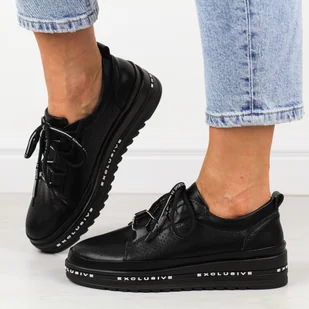 Czarne skórzane półbuty damskie na platformie S.Barski 769a - S.BARSKI - Półbuty damskie - miniaturka - grafika 1