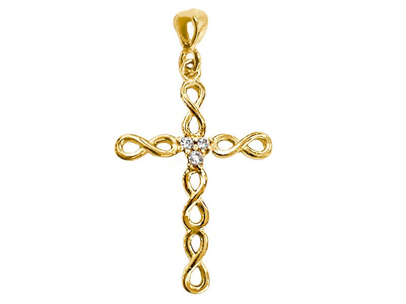 Złoty wisiorek 333 krzyż nieskończoności cyrkonie