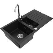 Zlewozmywaki z baterią - Mexen Matias zlewozmywak granitowy 1,5-komorowy z ociekaczem i baterią kuchenną Telma, czarny - miniaturka - grafika 1