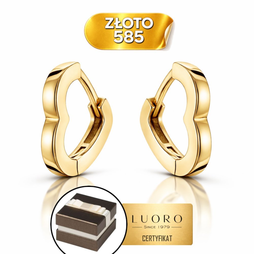 KOLCZYKI ZŁOTE 585 14K KONTUR SERCA 11,7X10,5 MM ANGIELSKIE ZAPIĘCIE