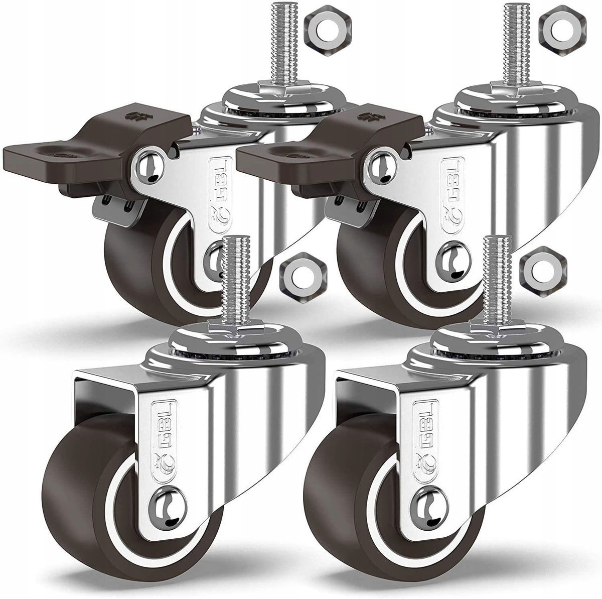 4X Kółka Samonastawne 25Mm + Śruby M8X20 Mm Zestaw Kółek Do Mebli Do 40Kg