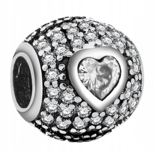 Charms srebrny Kula serce w cyrkonie srebro 925