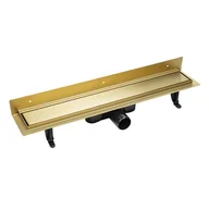 Odpływy liniowe - Laveo Basso odpływ liniowy 100 cm przyścienny ruszt odwracalny złoty COBG11D - miniaturka - grafika 1