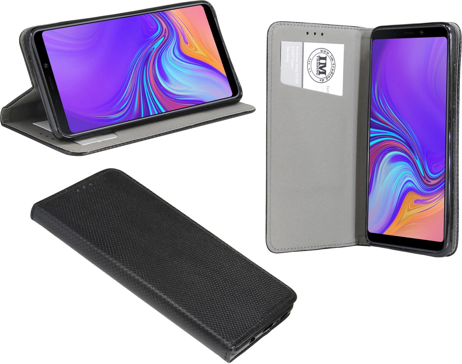 Eleganckie etui książkowe do Samsung Galaxy A9 2018 (A920F) w kolorze czarnym o wyglądzie skóry 