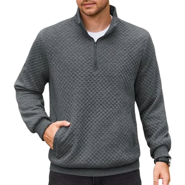 Męski Sweter Golf Rozpinany Wafelkowy Slim Fit Elegancki Stylowy Szary XXL
