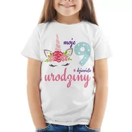Koszulki dla dziewczynek - Poczpol Moje dziewiąte urodzinki, jednorożec - koszulka dziecięca 43204-O - miniaturka - grafika 1