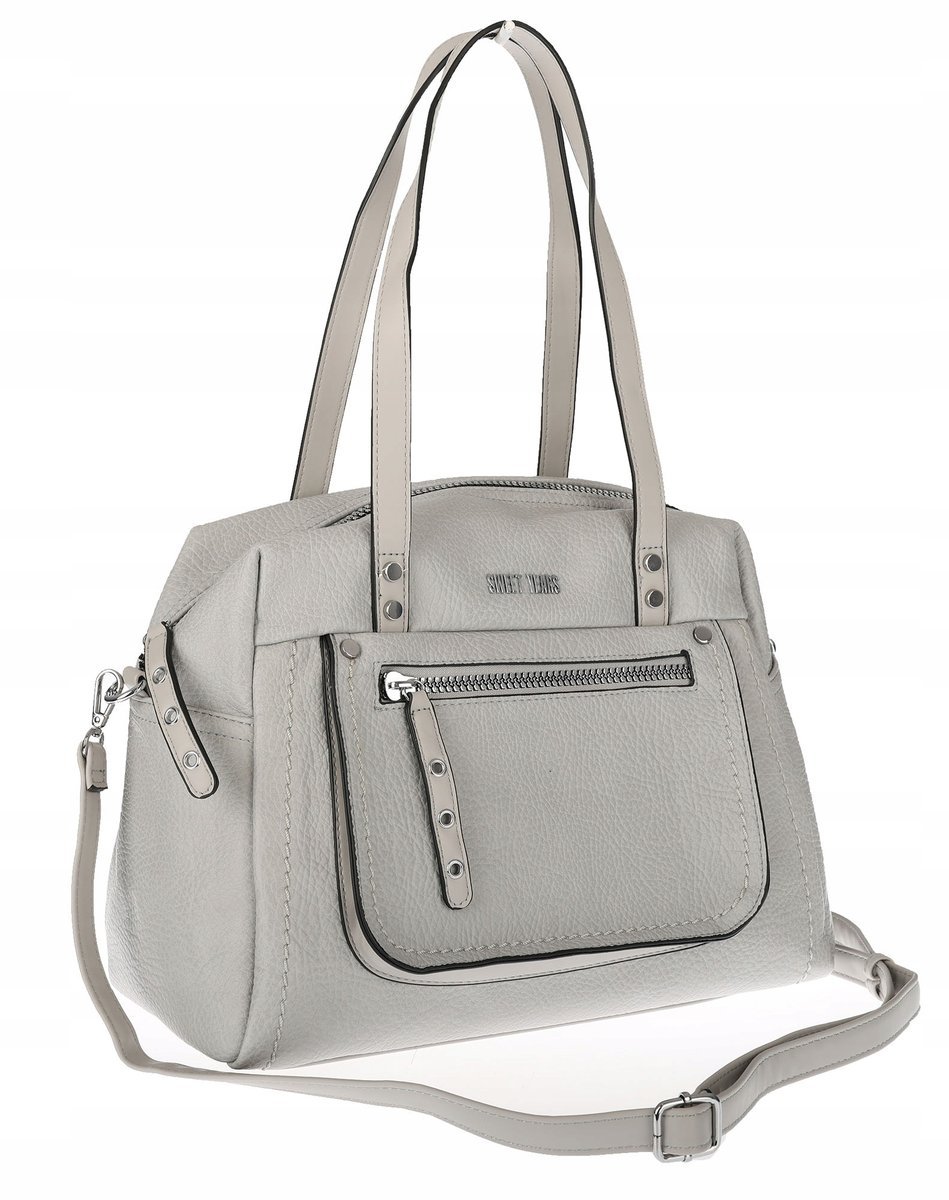 Elegancka torebka damska SWEET YEARS A4 eko skóra pasek 4104 Szara