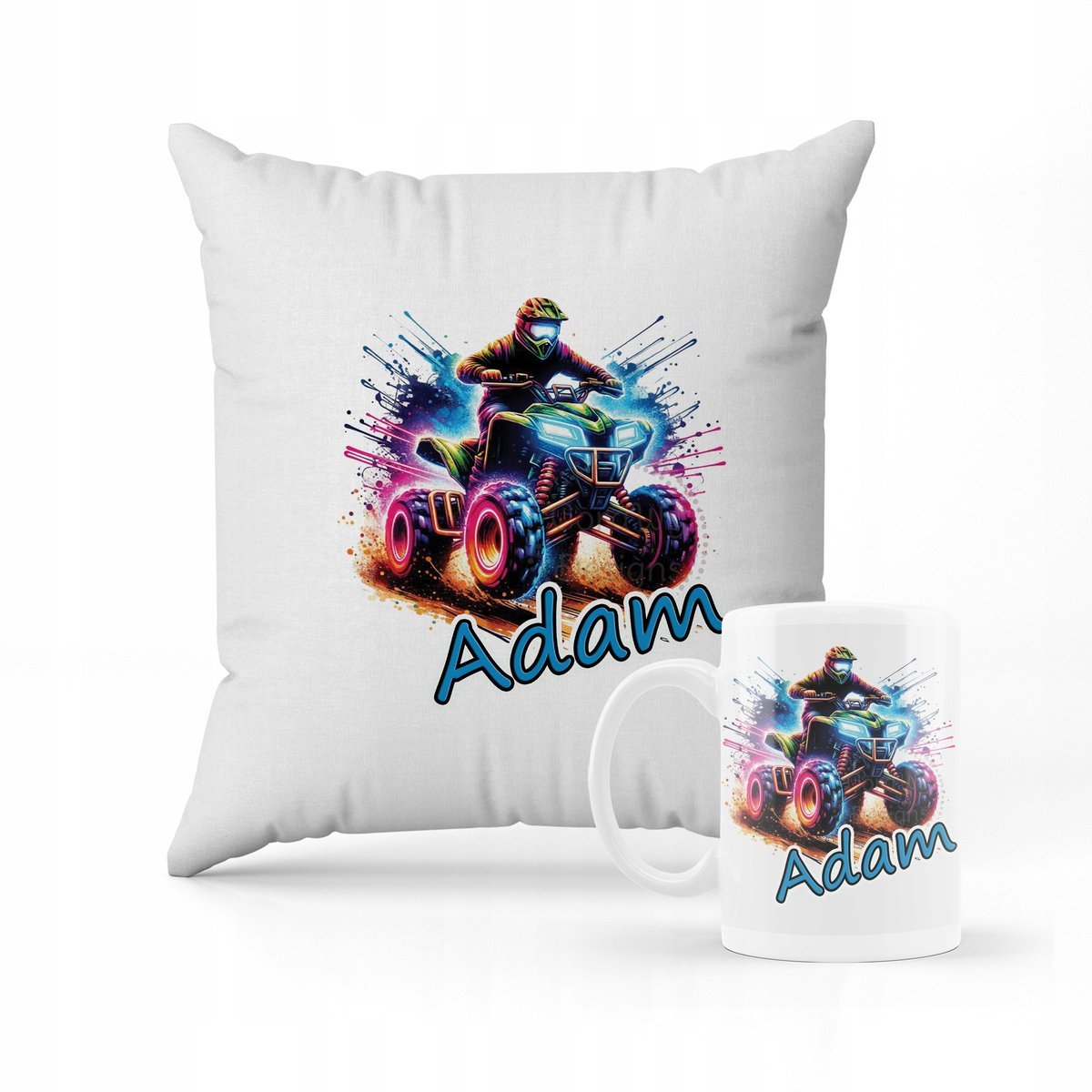 ZESTAW PODUSZKA + KUBEK PREZENT DLA DZIECKA QUAD ATV CROSS OFF ROAD + IMIĘ