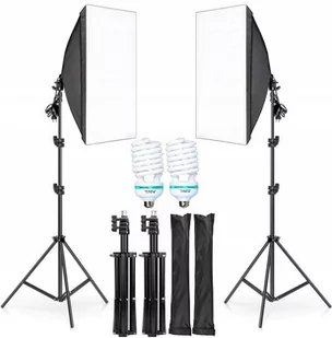 2 Lampy Fotograficzne Softbox Statyw Żarówka 50x70 - Softboxy - miniaturka - grafika 1
