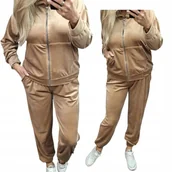 Dresy damskie - Dres Damski Welurowy 50 52 5xl 6xl Rozpinany beż fango wygodny otulający hi - miniaturka - grafika 1