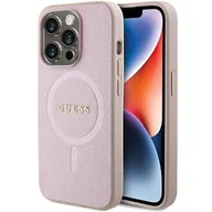 Etui i futerały do telefonów - Guess GUHMP15LPSAHMCP iPhone 15 Pro 6.1" różowy/pink hardcase Saffiano MagSafe - miniaturka - grafika 1