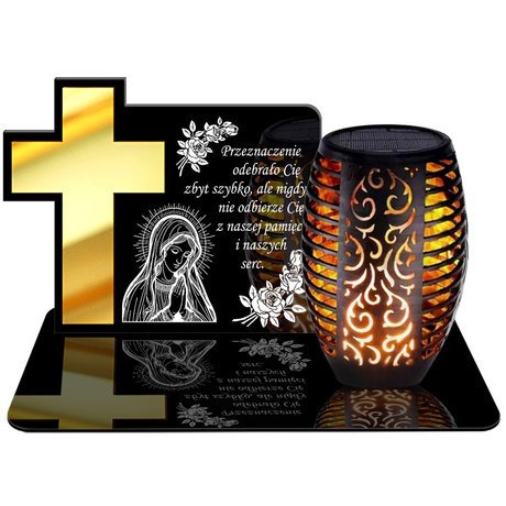 ZNICZ SOLARNY LED WIECZNY PODSTAWKA NA CMENTARZ GRÓB Krzyż EFEKT PŁOMIENIA