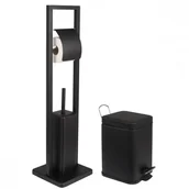 Akcesoria łazienkowe - Zestaw łazienkowy 2-elementowy - kosz na śmieci i stojak 2w1 - czarny - Yoka - miniaturka - grafika 1