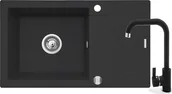 Zlewozmywaki z baterią - ZESTAW PYRAMIS KORFU (78x46) 1B 1D + SILVIO czarny (nakrapiany) (070060901Sn) - miniaturka - grafika 1
