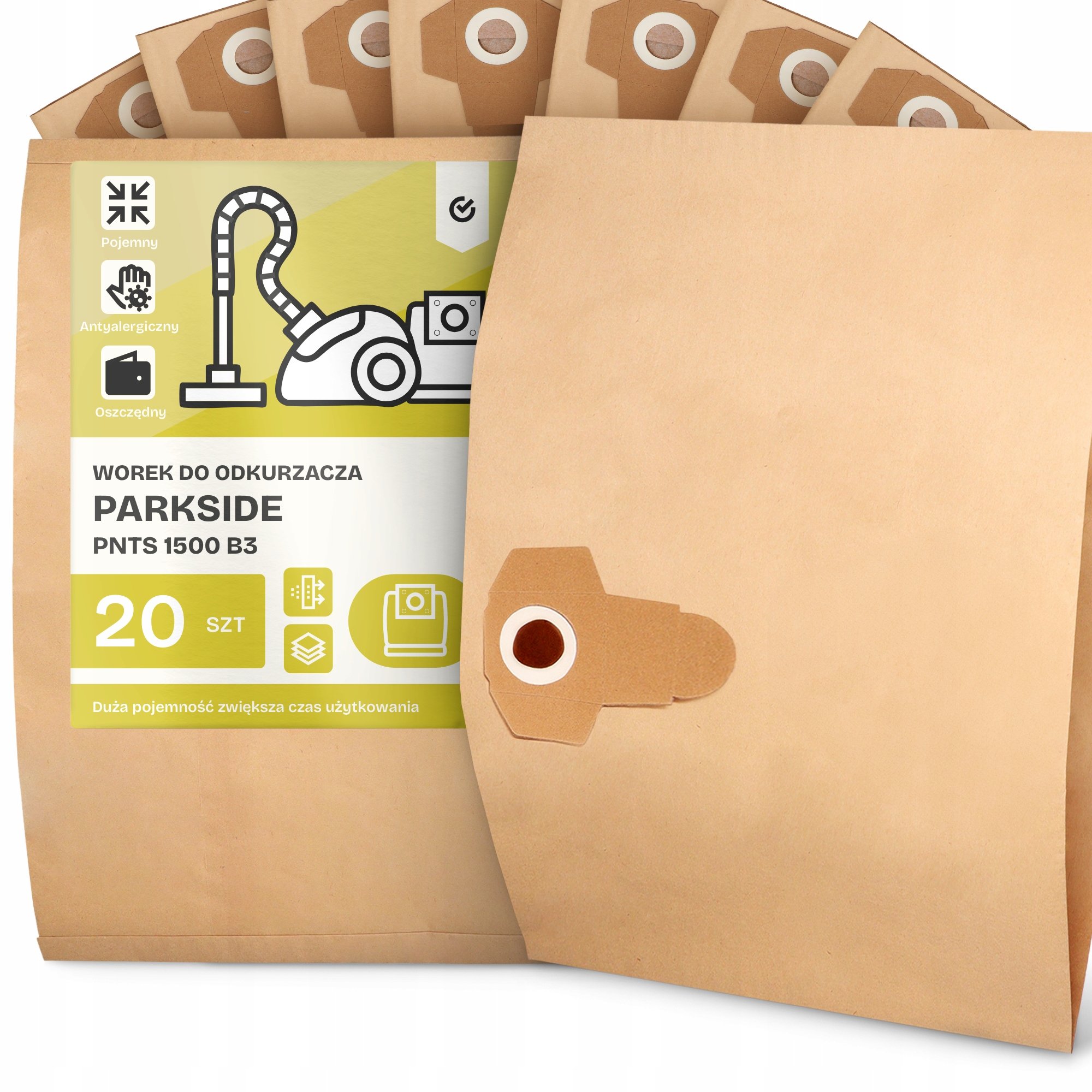 20x Worek do Odkurzacza Parkside Pnts 1500 B3 Papierowy 2-Warstwy Worki 2A