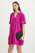 Sukienki - Medicine sukienka lniana kolor różowy mini rozkloszowana - miniaturka - grafika 1
