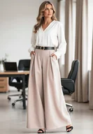 Spodnie damskie - Spodnio spódnica - Spódnico spodnie eleganckie - Beżowe M1134 r. S/M - miniaturka - grafika 1