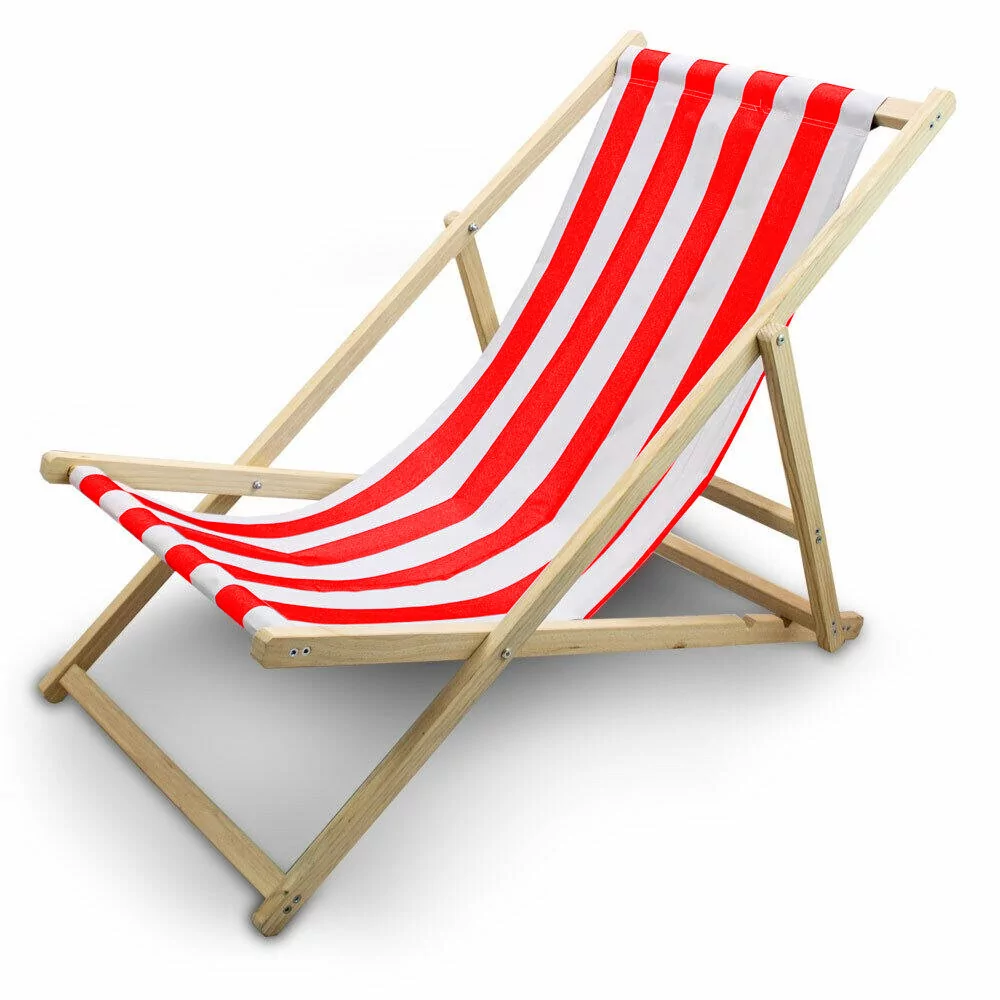 Biało-Czerwony Drewniany Składany Leżak Do Ogrodu Na Plażę Regulowany
