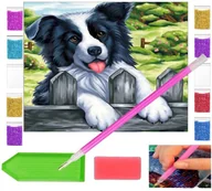 Zabawki kreatywne - Haft diamentowy OBRAZ duży 30x30 PIES ZA PŁOTEM piesek zabawki kreatywne plastyczne - miniaturka - grafika 1