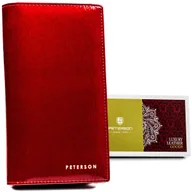 Portfele - Skórzany lakierowany portfel damski na karty Peterson pojemny czerwony ochrona kart RFID - miniaturka - grafika 1