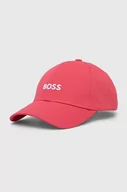 Czapki męskie - BOSS czapka z daszkiem bawełniana kolor różowy z aplikacją - Boss - miniaturka - grafika 1