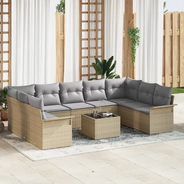 Zestaw Sof Ogrodowych na 6 Osób, Naturalny Rattan, Beżowy, 60cm Głęboko