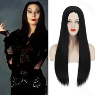 Ozdoby do włosów - TEMU Peruka 27'' Długa Prosta Czarna dla Kobiet - Bezklejowa, Wysokotemperaturowe Włókno Syntetyczne, Naturalny Wygląd, Idealna na Kostiumy Halloween - miniaturka - grafika 1