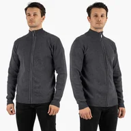 Swetry męskie - Sweter Męski Rozpinany Klasyczny Elegancki Wygodny na Zamek Granatowy MUST M Granatowy - miniaturka - grafika 1