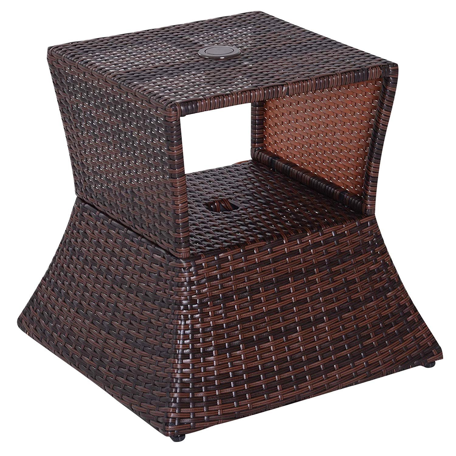 Stół ogrodowy Outsunny Stół boczny Parasol Stojak Meble ogrodowe Patio Polirattan Brązowy 54 x 54 x 55 cm
