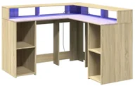 Biurka - Elior Narożne duże biurko z półkami i podświetleniem dąb sonoma S2-M84 - miniaturka - grafika 1