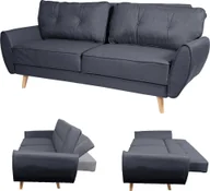 Sofy i kanapy - sofa 3-osobowa HWC-J19, kanapa rozkładana sofa do salonu, funkcja spania 203cm ~ tkanina/tekstylia antracyt - miniaturka - grafika 1