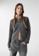 Swetry damskie - Stradivarius Dzianinowy kardigan z guzikami Ciemnoszary XL - miniaturka - grafika 1