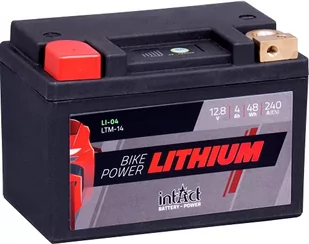 intAct Bike-Power Lithium LI-04, LTM14, 12,8 V 4 Ah 48 Wh, 240 A (CCA), Wysokiej jakości litowy akumulator motocyklowy z inteligentnym zarządzaniem akumulatorem i oszczędnością masy do 75%. - Akumulatory motocyklowe - miniaturka - grafika 1