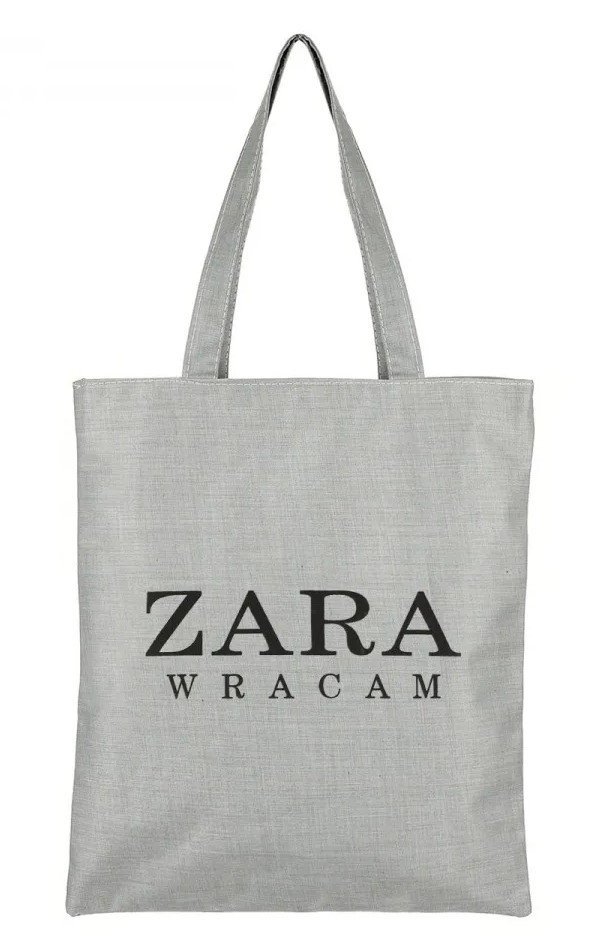 Torba na zakupy z nadrukiem ZARA WRACAM na zamek TA-50 szary