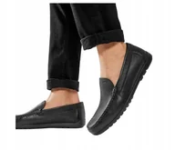 Mokasyny męskie - GEOX MĘSKIE PÓŁBUTY CZARNE SKÓRZANE 39 S7C - miniaturka - grafika 1