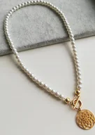 Naszyjniki - naszyjnik perły 6mm 42cm KWIAT OKRĄGŁA ROZETA stal - miniaturka - grafika 1