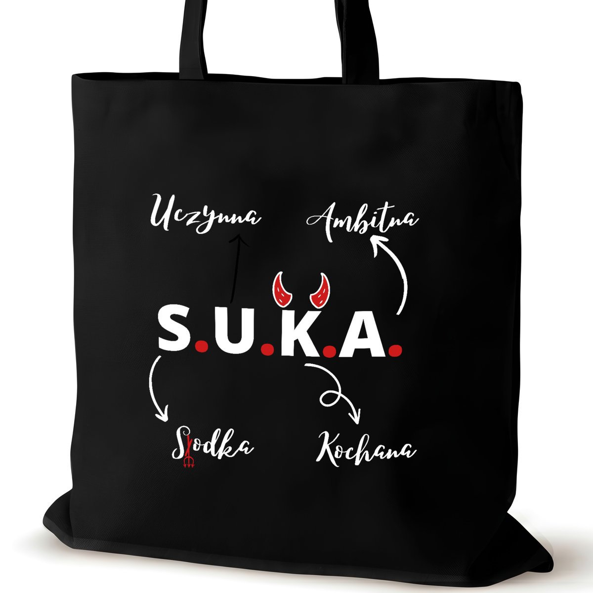 Torba bawełniana czarna VIRAL na ramię śmieszna do biura prezent SUKA ROGI