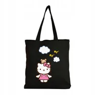 Torby i wózki na zakupy - Eko Torba Bawełniana na ramię Zakupy Shopper Torebka Hello Kitty Kotek 46 - miniaturka - grafika 1