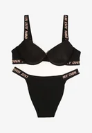Komplety bielizny - Czarny Komplet Ozdobiony Napisami z Biustonoszem z Efektem Push-Up i Majtkami Bralicia - miniaturka - grafika 1