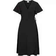 Sukienki - Vila Damska sukienka Vilovie S/S Wrap Midi Dress/Su-Noos, czarny, 40 - miniaturka - grafika 1