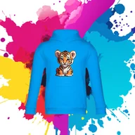 Bluzy dla dziewczynek - Bluza dziecięca typu kangurka z kapturem w kolorze błękitnym z nadrukiem tygrysek 6 lat - miniaturka - grafika 1